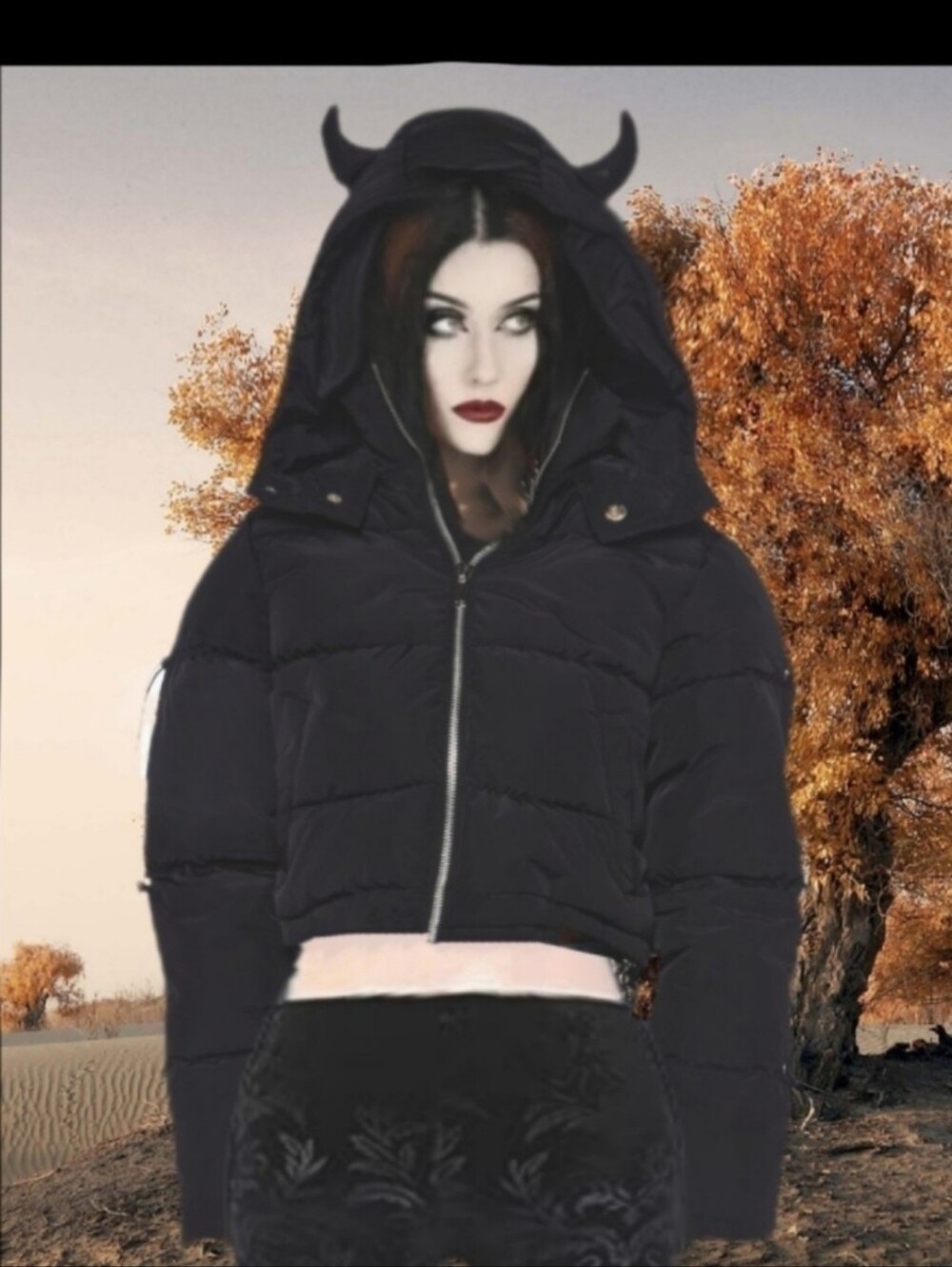 Devil Horn Gothic Puffer Coat Killstar Hot Topic Widow Blackcraft Cult